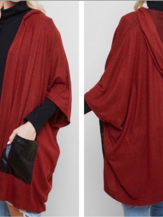 Sweaters - Women's Rust Red Hooded Draped Sweater - Unbranded